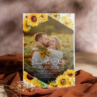 Convite Foto de outono de Sunflower Casamento Salvar Data