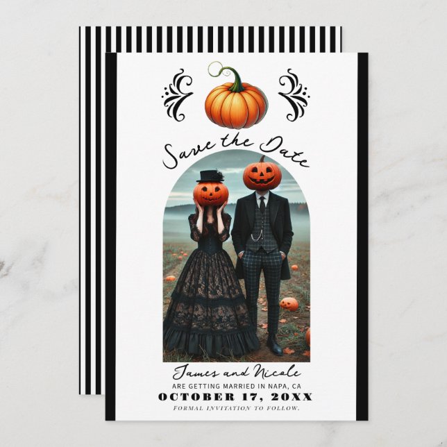 Convite Foto de outono do Orange Pumpkin Halloween Salvar  (Frente/Verso)