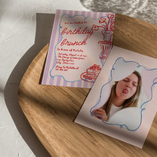 Convite Foto de Panquecas Florais Cor-de-Rosa Retirada Fot