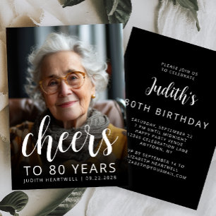 Convite Foto de Parabéns para Aniversário de 80 Anos com L