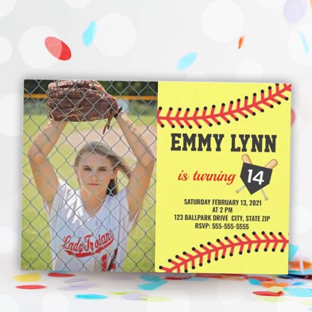 Convite Foto de Parto de Softball (Softball Birthday Photo Invitation)