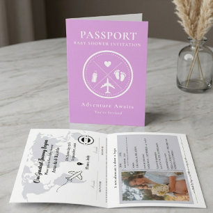 Convite Foto de Passaporte Lavanda Roxa Chá de Bebê