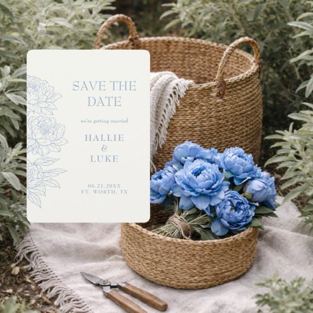 Convite Foto de Peônia Azul-Malva Casamento Salvar Data (Criador carregado)