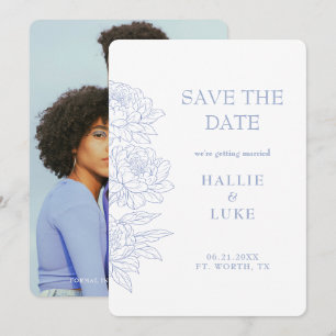 Convite Foto de Peônia Azul Periwinkle Casamento Salvar Da
