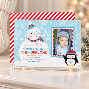 Convite Foto de Pinguim Boneco de Neve ONEderland de Inver