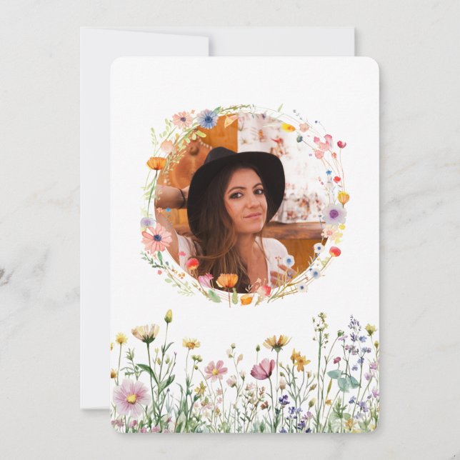 Convite Foto de Prado Selvagem Floral de aniversário de 21 (Verso)