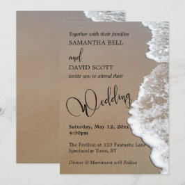 Convite Foto de praia de areia e espuma, casamento tipográ