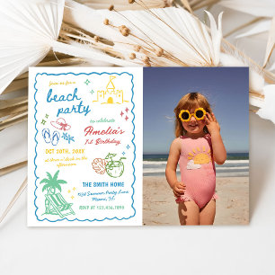 Convite Foto de Praia Personalizada de Verão Divertida Des