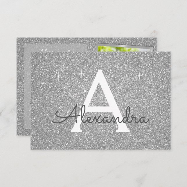 Convite Foto de prata de luxo com 13 Birthday Sparkle (Frente/Verso)