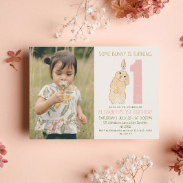 Convite Foto de primeiro aniversario Bunny Daisy