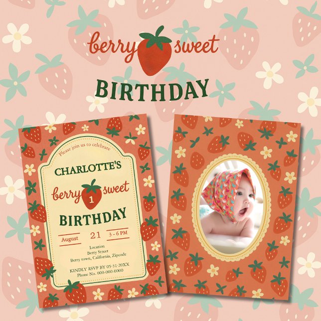 Convite foto de primeiro aniversário de berry Sweet (Criador carregado)