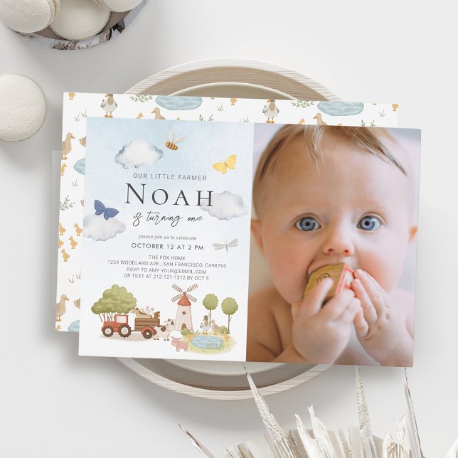 Convite Foto de primeiro aniversario de pequenos agriculto (Criador carregado)