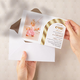 Convite Foto de primeiro aniversario Elegante de Batismo d