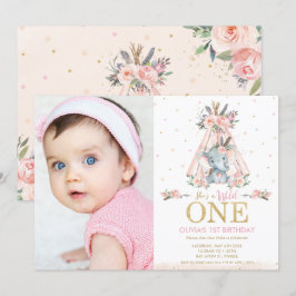 Convite Foto de primeiro aniversario Wild One, Elephant Fl