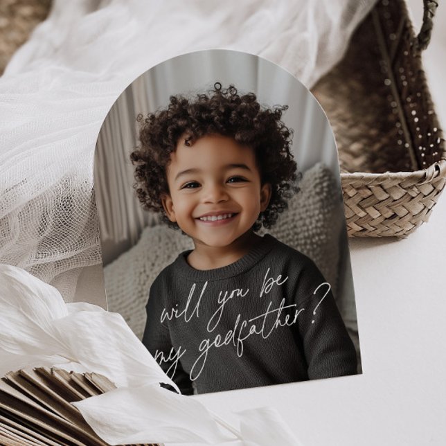 Convite Foto de Proposta de Padrinho Escrita à Mão Arch  (Zazzle Godfather Handwritten Proposal Photo Arch  Invitation (Front))