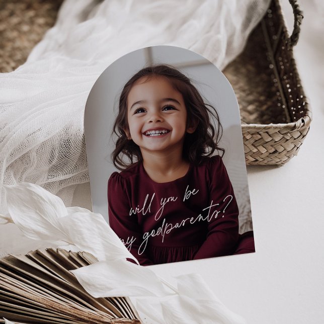 Convite Foto de Proposta Manuscrita de Padrinhos Arco Meni (Zazzle Godparents Handwritten Proposal Photo Arch Girl Invitation (Front))