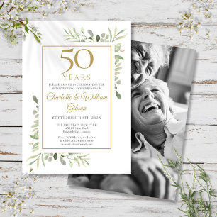 Convite Foto de qualquer aniversário de casamento Greenery