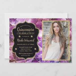 Convite Foto de Quinceanera, Cristal Galáxia, Rosa-Noite