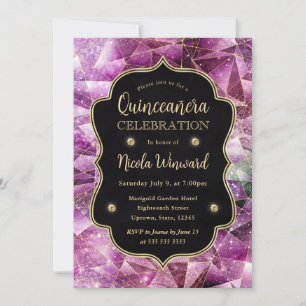 Convite Foto de Quinceanera da Galáxia de Cristal Rosa e D