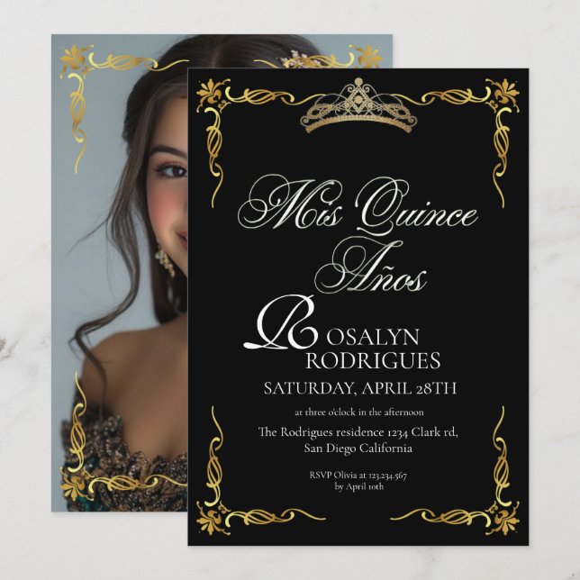 Convite Foto de Quinceanera da Princesa Real (Frente/Verso)
