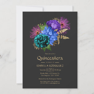 Convite Foto de Quinceañera de Mardi Gras Floral em Aquare