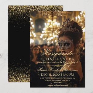 Convite Foto de Quinceanera Mascarada de Chic