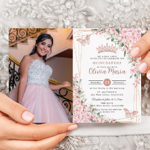 Convite Foto de Quinceañera, Rosa de Cerejeira Rosa