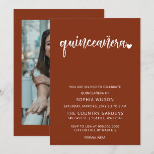 Convite Foto de Quinceanera, Script Simples Rustic Terraco