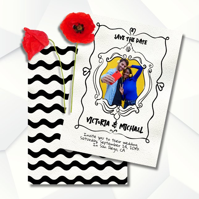 Convite Foto de rabisco desenhada à mão Salvar a data (Criador carregado)