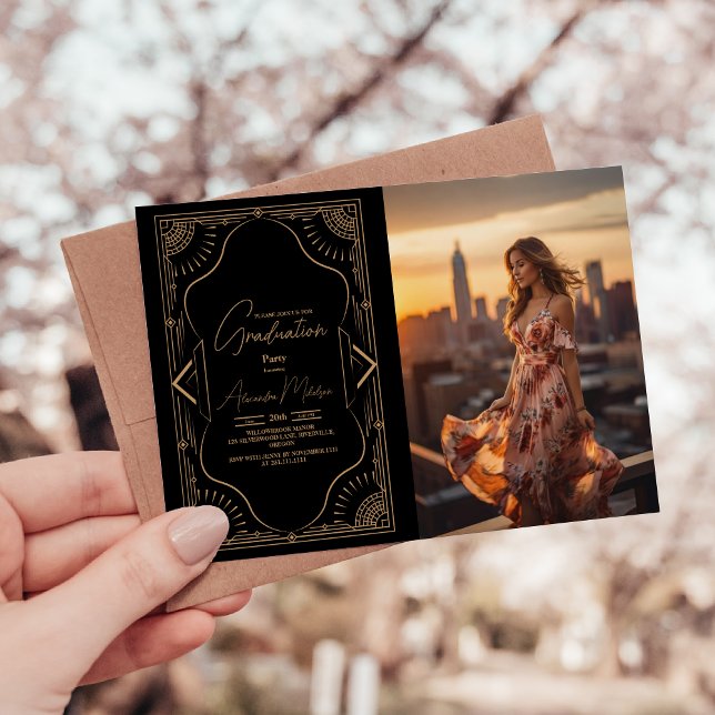Convite Foto de Raios 20 Gatsby Art Deco Graduação (Criador carregado)