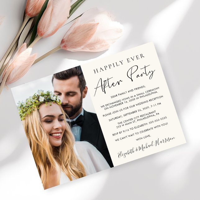 Convite Foto de Recepção de Casamento Creme Felizes para S (Criador carregado)