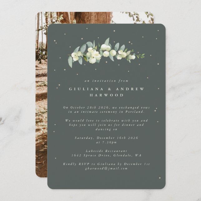 Convite Foto de Recepção de casamento de Frente Verde+Euca (Frente/Verso)