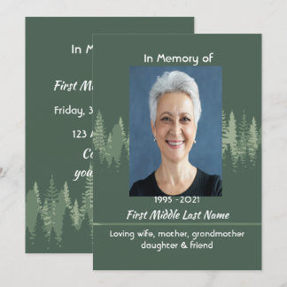 Convite Foto de Recordação Memorial Floresta Selvagem Árvo