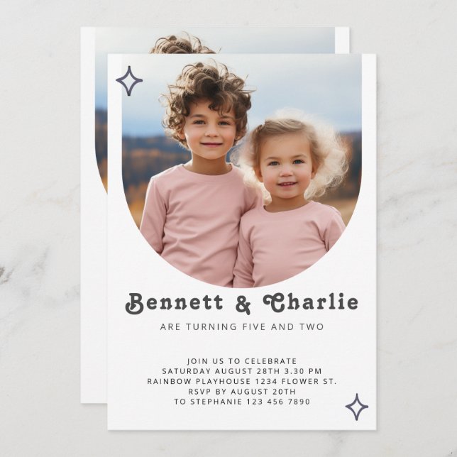 Convite Foto de Retrato Irmão Comum Foto Mínima Boho Anive (Frente/Verso)