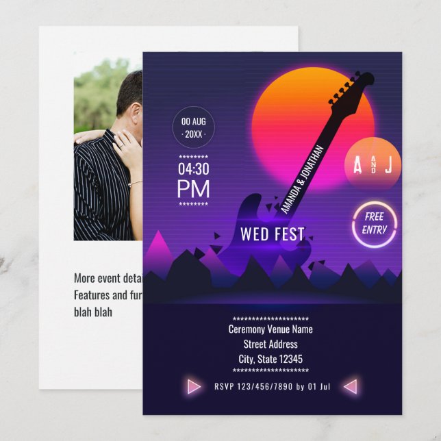 Convite Foto de Rock and Roll Wedding (Frente/Verso)