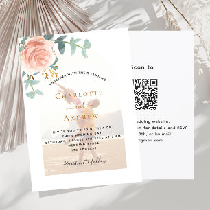 Convite Foto de rosa do casamento QR RSVP luxúria