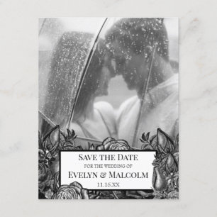 Convite Foto de Rosas Pretas e Brancas Salvar a Data