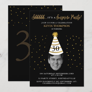 Convite Foto de Rosto Engraçado de Aniversário Preto Doura