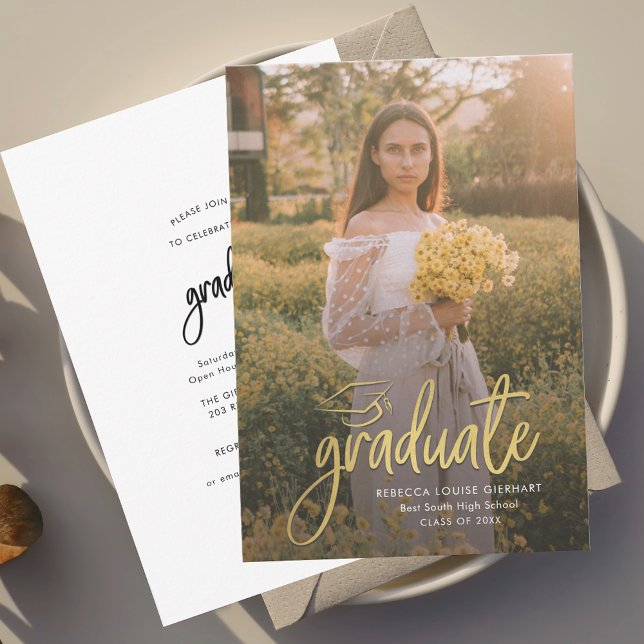 Convite Foto de Roteiro de Formatura Casa Aberta (Graduation Script Photo Grad Open House Invitation)