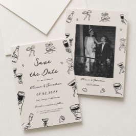 Convite Foto de Salvar a Data de Casamento com Desenho à M