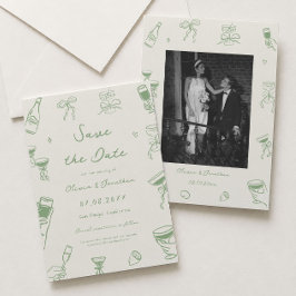 Convite Foto de Salve o Dia de Casamento Desenhada à Mão V