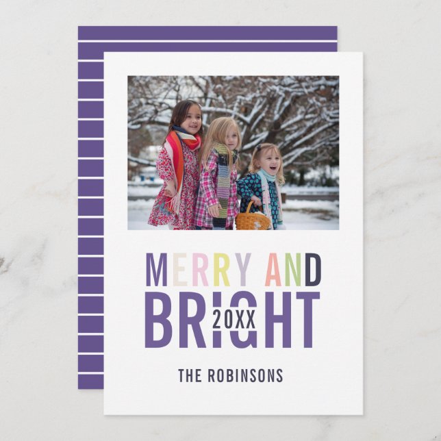 Convite Foto de saudação de Natal da Paleta Ultra Violeta (Frente/Verso)