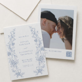 Convite Foto de Save the Date de Casamento Azul Francês
