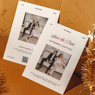 Convite Foto de Save the Date de Casamento Burgundy Old Mo
