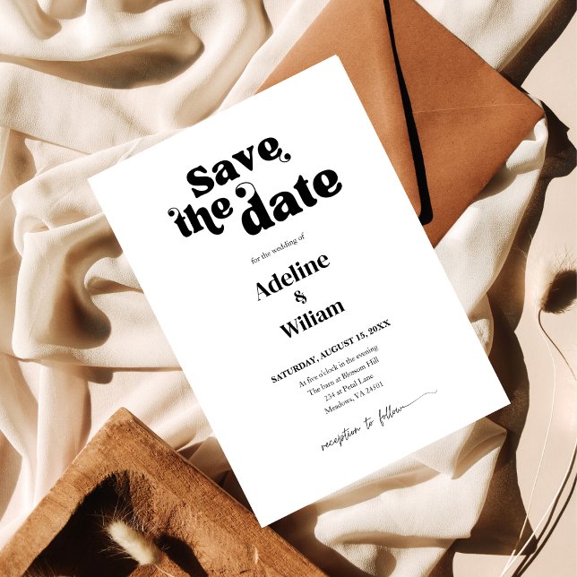 Convite Foto de Save the Date de Casamento Preto Moderno e (Criador carregado)