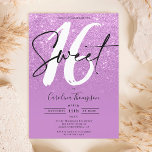 Convite Foto de script de borda com brilho púrpura Sweet 1<br><div class="desc">Procurando o convite de aniversário 16 perfeito e mais legal? Obtenha esta tendência e o violeta roxo e violeta púrpura com uma foto de script de fronteira Convidado 16, adicione sua foto no verso com um roteiro elegante de assinatura. Apenas entre em contato comigo se você quiser personalizar o texto...</div>