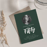 Convite Foto de Script Mínimo 50th Birthday Emerald<br><div class="desc">Um elegante design de "50º aniversário" com fotografia personalizada,  tipografia moderna e texto personalizado.</div>