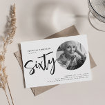 Convite Foto de Script Moderno 60º Aniversário Preto e Bra<br><div class="desc">Um elegante design de "60º aniversário" com fotografia personalizada,  tipografia moderna e texto personalizado.</div>