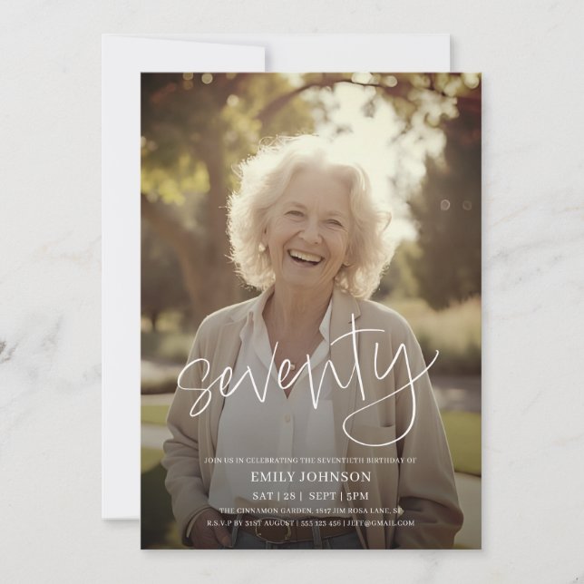 Convite Foto de Script Moderno - Dia de Aniversário do 70  (Frente)