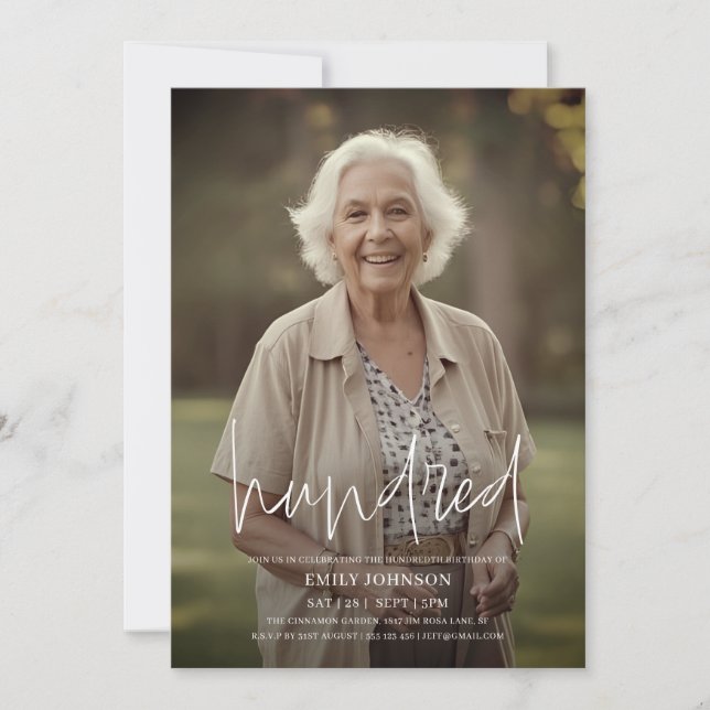Convite Foto de Script Moderno - Mínimo 100º Aniversário (Frente)